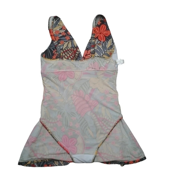 IIe Moorea One Piece Swimsuit Dress Floral Orange Gray Beige S - Picture 10 of 12